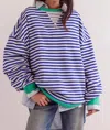 Free People Classic Striped Crewneck Sweatshirt In Lavender Stripe