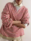 Free People Classic Striped Oversized Crewneck In Cherry Combo In Red