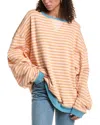 Free People Oversize Stripe Sweatshirt In Orange