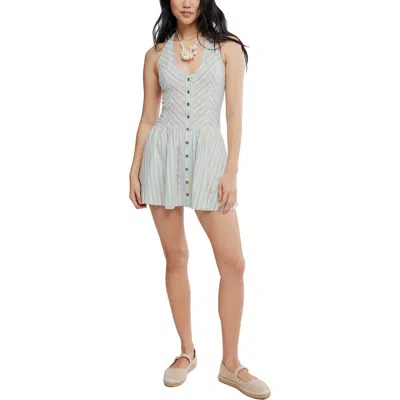 Free People Clean Break Stripe Halter Minidress In Blue