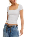 Free People End Game Pointelle Baby Tee In Pale Aqua In White