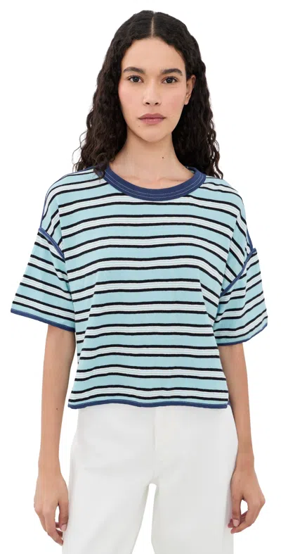 Free People Clean Rugby Tee Crystal Blue Combo In Multi