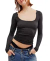 Free People Clean Slate Layering Stretch Crop Top In Black