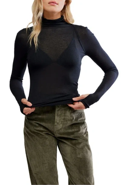 Free People Close To Home Rib Turtleneck Top In Blue