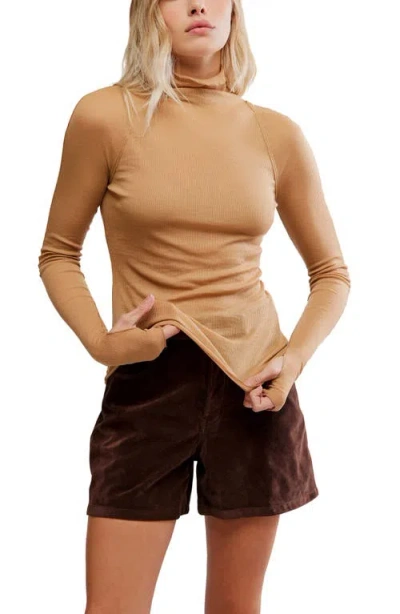 Free People Close To Home Rib Turtleneck Top In Brown