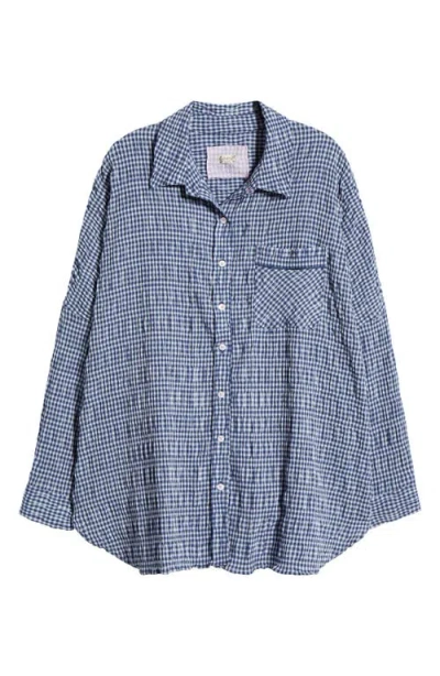 Free People Cloud Ten Seersucker Pajama Shirt In Navy Combo