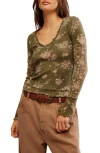 Free People Clover Floral Thermal Top In Army Combo