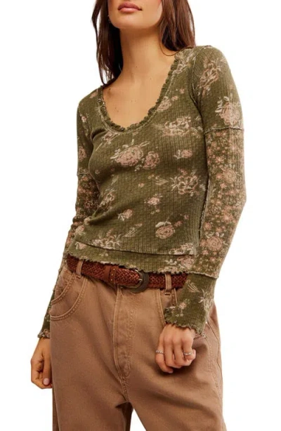 Free People Clover Floral Thermal Top In Army Combo