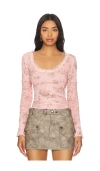 Free People Clover Printed Thermal Top In Pink Combo In Pink Combo