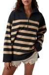Free People Coastal Stripe Pullover In Carbon Camel Combo