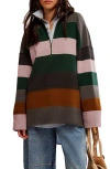 Free People Coastal Stripe Half-zip Pullover In Pine Grove Combo