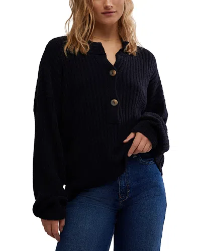 Free People Cocoa Henley Sweater In Black