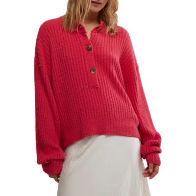 Free People Cocoa Rib Henley Sweater In Virtual Pink