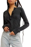 Free People Colt Long Sleeve Waffle Knit Henley In Black