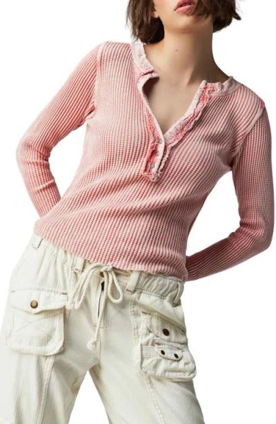 Free People Colt Long Sleeve Waffle Knit Henley In Blush
