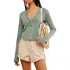 Free People Colt Long Sleeve Waffle Knit Henley In Forest Green