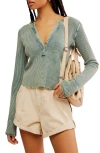 Free People Colt Long Sleeve Waffle Knit Henley In Forest Green