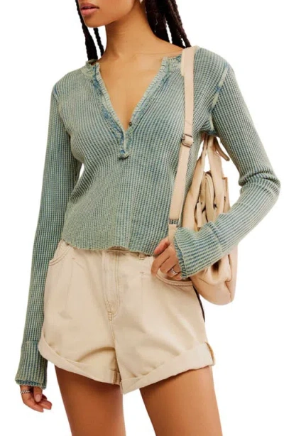 Free People Colt Long Sleeve Waffle Knit Henley In Forest Green