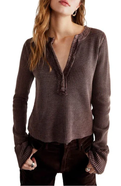 Free People Colt Long Sleeve Waffle Knit Henley In Mole