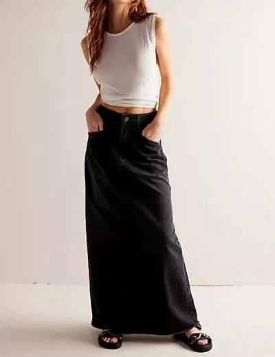 Free People Come As You Are Denim Maxi Skirt In Black