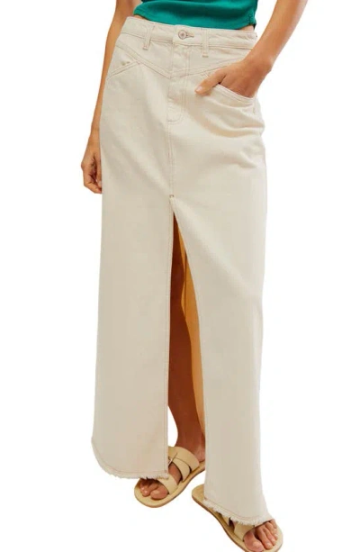 Free People Come As You Are Frayed Hem Denim Maxi Skirt In Wisp