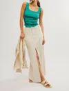 Free People Come As You Are Frayed Hem Denim Maxi Skirt In Multi