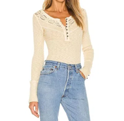 Free People Come On Over Henley Top In Oatmeal Combo In Beige