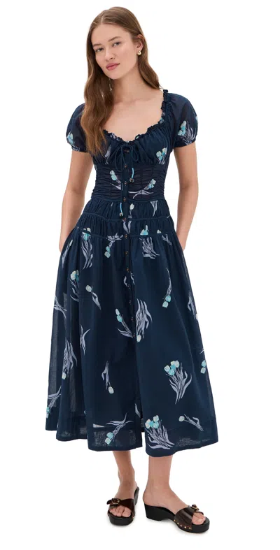 Free People Complete Me Midi Dress Navy Combo In Blue