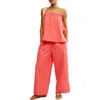 Free People Corfu Tube Top & Wide Leg Pants Set In Sugar Coral