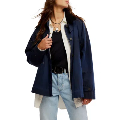 Free People Cori Waxed Cotton Jacket In Blue