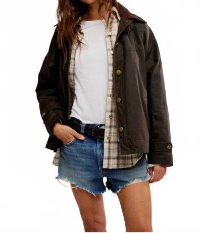 Free People Cori Waxed Jacket In Olive In Green