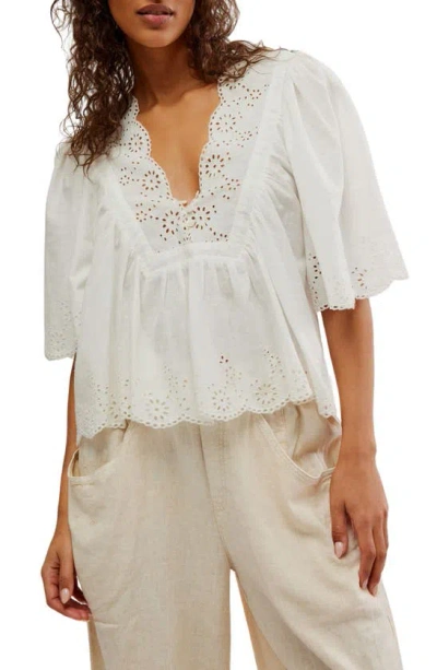 Free People Costa Eyelet Top In Bright White