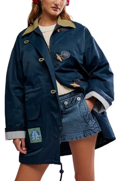 Free People Cotton & Nylon Captain's Jacket In Blue