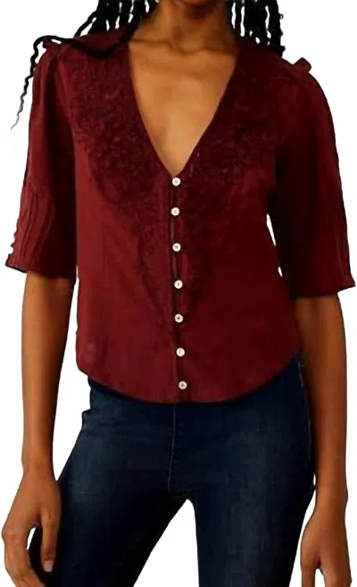 Free People Cotton Embroidered Blouse In Red
