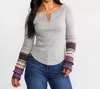 Free People Cozy Craft Cuff Thermal Top In Heather Grey Combo In Multi