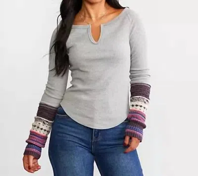 Free People Cozy Craft Cuff Thermal Top In Heather Grey Combo In Multi
