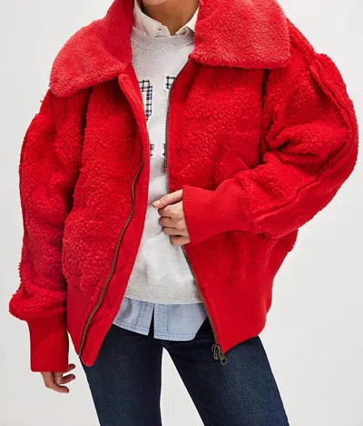 Free People Cozy Up Cardi Coat In High Risk Red