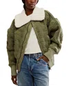 Free People Cozy Up Textured Fleece Cardigan In Crystal Kelp Combo