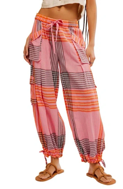 Free People Crafted Plaid Cargo Pants In Pink Combo