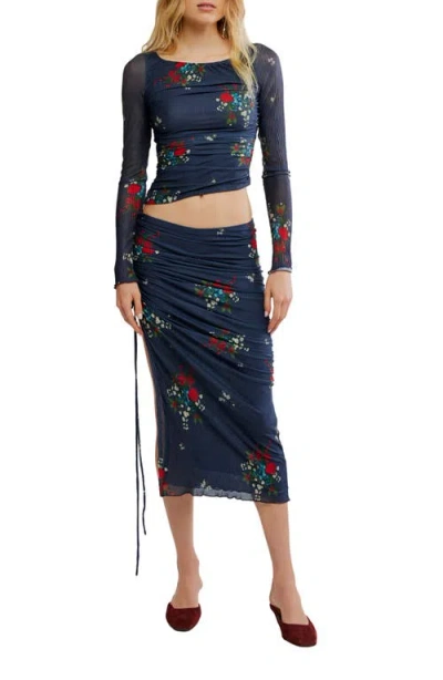 Free People Crimson Lights Floral Mesh Crop Top & Skirt Set In Blue
