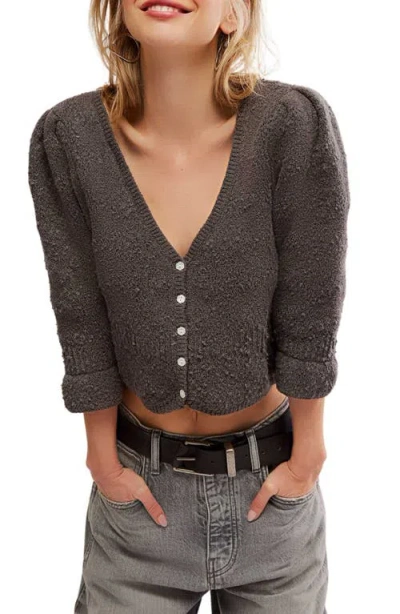 Free People Geo Floral Cardigan In Charcoal Grey