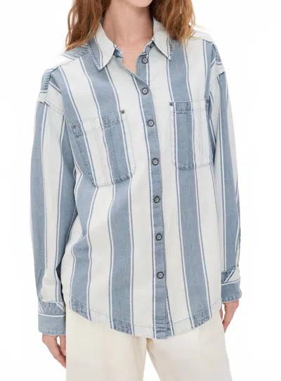 Free People Crossroads Stripe Button Down Shirt In Indigo Combo In Multi