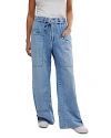 Free People Curvy Outlaw Wide Leg Cargo Jeans In Drizzle