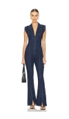 Free People Ring The Alarm Denim Jumpsuit In 汽笛红