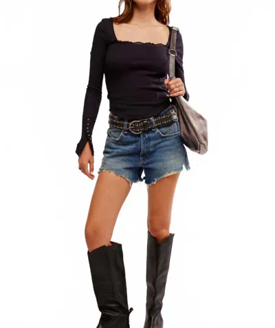 Free People Cuff It Long-sleeve Square Neck Top In Black