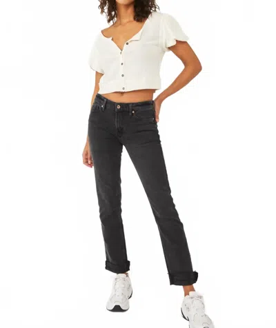 Free People Cuffed Slim Boyfriend Jeans In Faded Black