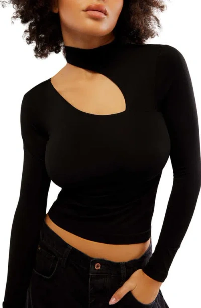 Free People Cut It Out Knit Crop Top In Black