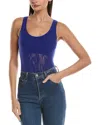 Free People Cutout Plunge Textured Bodysuit In Blue