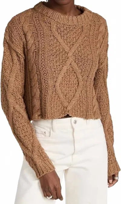 Free People Cutting Edge Cable Cropped Sweater In Camel In Brown