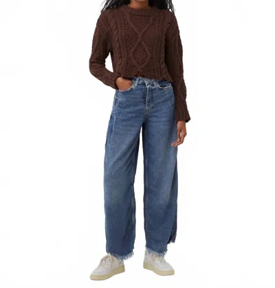 Free People Cutting Edge Cable Sweater In Chocolate In Gold